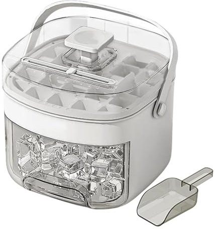 Eiswürfelbehälter mit Deckel, 48 Eiswürfelformen, wiederverwendbare Eiswürfelbereiter für den Gefrierschrank, druckbare Eiswürfel in einem Schritt herauslösen, mit Eiskratzer, antihaftbeschichtet