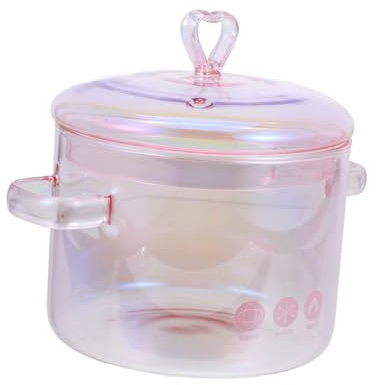 CLISPEED Olla de Vidrio para Estofado Tapa 2 Asas Alta Resistencia 3 Cocina Vintage para y Fideos Instantáneos