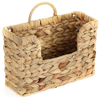 Mail Organizer Wall Mounted File Holder Natural Water Hyacinth Magazine Basket Wall Hanging Magazine Holder Mail Storage Basket Bin for Home Office, 11.8 x 4.3 x 7.9 Inch