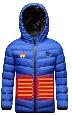 Veste Chauffant Electrique Enfants Garçons Filles Manteau Doudoune Chauffant avec 3 Zones de Chauffage avec Manches Longues et Capuche pour Le Travail en extérieur Tenue Quotidienne Ski Équitation