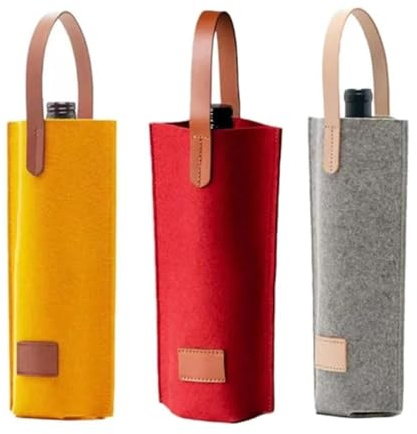 ZythrXLate Weintasche aus Filz for einzelne Flaschen, isolierte Tragetasche, Weintragetasche, gepolsterter Weinkühler for Weinliebhaber oder Hochzeiten für Picknick, Party(Gray)