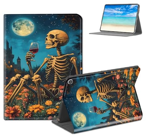 TAOLYUNI for Amamzon Kindle Fire 7 Inch 2015/2017/2019 Cover, PU Leather Folio Kindle Case, Shockproof, Durable, Multi-Angle Stand, Auto Wake/Sleep, Skeletal Wine Garden
