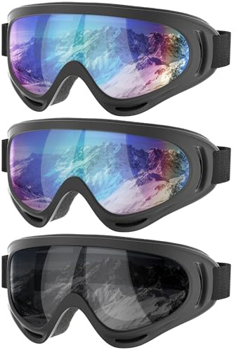 Fulllove Ski Goggles, 3 Pack Snowboard Goggles 100% UV Protection Dustproof Windproof Snow Goggles for Adult Men Women, Youth, Kids, Boys & Girls