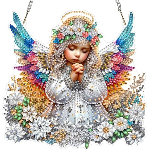 AIRDEA Göttlicher Engel Diamond Painting Fensterbilder, 5D Brillante Blumenflügel Diamond Painting Fensterbilder Beidseitig, Bausätze für Diamantmalerei Suncatcher Erwachsene