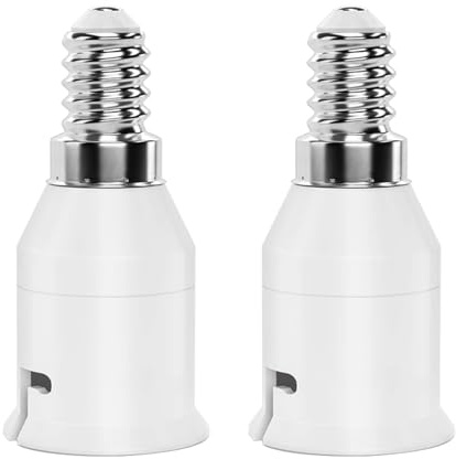 2 Pcs E14 to B22 Adapter, E14 to B22 Socket Converter, SES to BC Socket Converter Edison Small Screw to Bayonet Cap Lamp Holder for LED Halogen Filament Bulbs Flame Retardant Housing, 220–240V