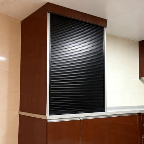 Vibeo Porte Accordéon Interieur Porte Coulissante à Tambour Noire avec Rails de Guidage, Porte D'armoire à Enroulement 50 60 75 80 90 100 cm, Volet Roulant pour Cuisine Placard(24x40in(61x101.6cm))