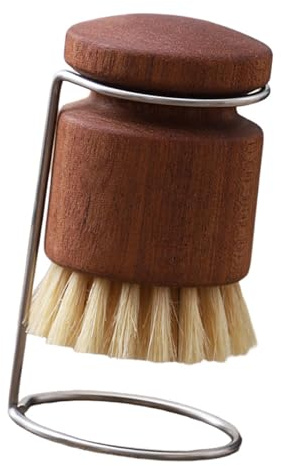 Greabuy Practical Cast Iron Pan Brush with Drain Rack Set for Seasoning Oil Application and Rust Friendly Kitchen Brush