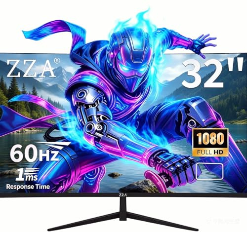 ZZA 32 Inch FHD Monitor, 1080P, 60Hz, Frameless Design, Ultra Slim Bezel Desktop Display, White Finish, HDMI Compatible