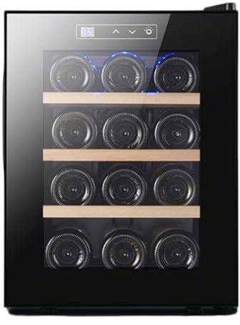 GLWABOMARS Wine Cooler, 12 Bottle 32L Freestanding Glass Door Fridge, Digital Temperature Control Low Noise for Home Bedroom Kitchen Apartment Use All-BeechwoodEdition