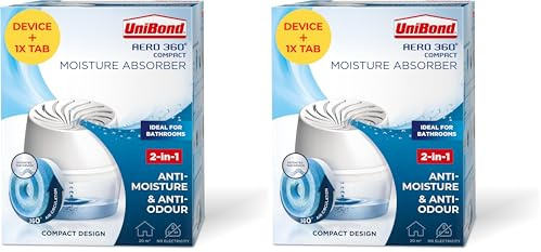 UniBond AERO 360° Humidity Absorber with 1x Refill, Dehumidifier for Effective Air Circulation, Humidity Controller Reduces Excess Moisture, 1 Device incl. 1 refill tab 450g (Pack of 2)