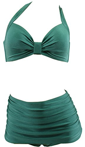 Aloha-Beachwear Damen Vintage Bikini Set high Waist Panty Retro 50s 40s Uni, A10800 einfarbig rot grün blau