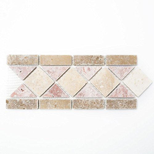 Bordo per travertino in pietra naturale, beige, rosso, marrone, bordo 12,5 x 30,5 x 1 cm, per pavimenti, pareti, bagno, doccia, cucina, specchio, rivestimento per vasca da bagno, pannello a mosaico