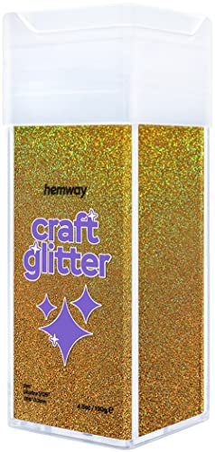 Hemway Premium Craft Glitter Shaker - Gold Holographic | 130g Ultrafine Metallic Flake Sequins for Resin & Epoxy Crafts | Craft Supplies for Festival, Tumblers, Body, Face, Eye & Nail Art