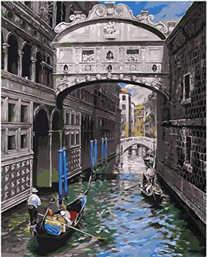 DQGZYF Living room decoration oil painting landscape architecture digital painting adult children according to digital coloring DIY lacquer canvas painting gift 40 * 50cm