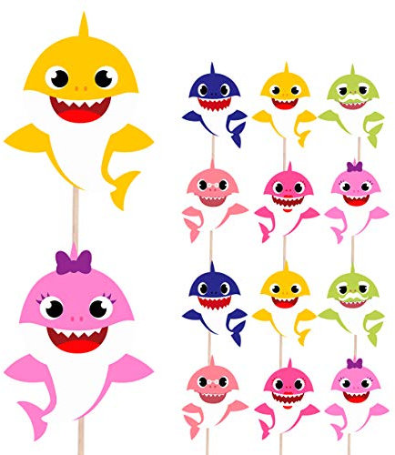 AK Giftshop Shark Themed Food & Cupcake Picks Toppers Party Decorations - Birthday - Boys - Girls - Kids - Children's Party (pack of 14)
