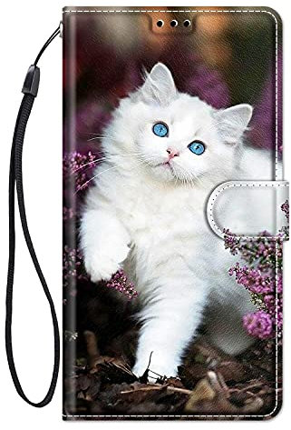 ChoosEU Case for iPhone XR Wallet Case Leather Case with Magnetic Closure Card Slot Holder Flip Cover Design Cute Animal Pattern for Girl Women Shockproof Phone Case for iPhone XR - White Cat