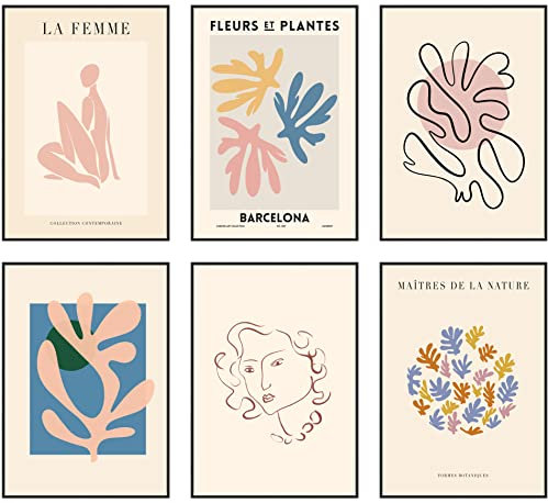 Hambient Poster Set, Wohnzimmer Deko Schlafzimmer, Zimmer - Wanddeko, Wandbilder - 6 Aesthetic Bilder 30x40 cm OHNE Bilderrahmen (Illustrationen Abstrakt Matisse)