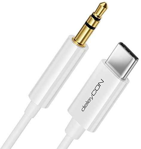 deleyCON 1m USB-C zu 3,5 mm Klinke Kabel AUX Klinkenkabel Audio Kabel Kompatibel mit Apple Samsung Google Huawei Xiaomi Smartphone Handy Tablet Auto KFZ Kopfhörer Klinkenbuchse - Weiß