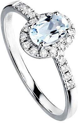 Gualiy Ringe Gold 18 K mit Aquamarin, Weißgold mit Aquamarin Ring Halo Ring mit Aquamarin und Diamant Freundschaftsringe Damen Größe 63 (20.1)