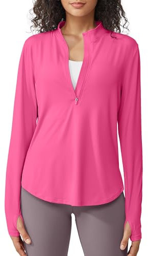 G4Free Sport Shirts für Damen Langarmshirts Sonnenschutz Shirt mit Halber Reißverschluss UPF 50+ Sport Blusen UV Schutz Leichte Schnell Trocknende Rashguards Draussen Sportshirt