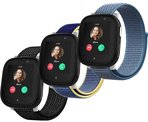 Polyjoy 3 Stück Kinder Nylon Armbänder kompatibel mit Xplora X6 Armband, Kids Smartwatch Mädchen Jungen Weich Verstellbare Ersatzbänder für Xplora X6 Play/Xplora X6 Pro-Schwarz+Eisblau+Blau