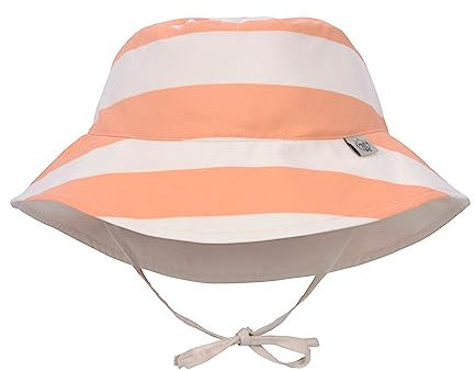 LÄSSIG Baby Kinder Sonnenhut Strandhut Sommerhut Sonnenschutz Kinderhut Babymütze wendbar atmungsaktiv UV-Schutz 80/Sun Protection Bucket Hat Block Stripes milky/peach, 19-36 Monate, Größe: 50/51