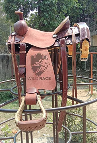 WILD RACE Western Dunkelbrauner Leder handgeschnitzter Roper Ranch Sattel/Western Dark Brown Leather Hand Carved Roper Ranch Saddle (17)