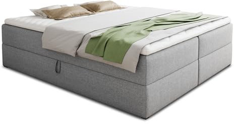 Boxspringbett Base mit 2 Bettkästen - Doppelbett mit Bonell-Matratze und Topper, Polsterbett, Freistehendes Bett, Bettgestell, Schlafzimmer (Grau (Inari 91), 180 x 200 cm)