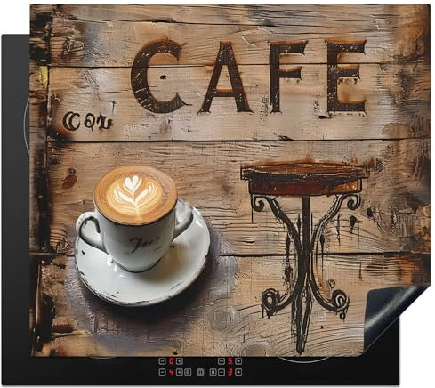 KitchenYeah© Induction Hob Protector Mat 20.5x23.6 / 60x52 cm Cooker Top Protectors Cover Ceramic Covers Electric Hobs Vinyl Cafe - Wood - Coffee - Shelves