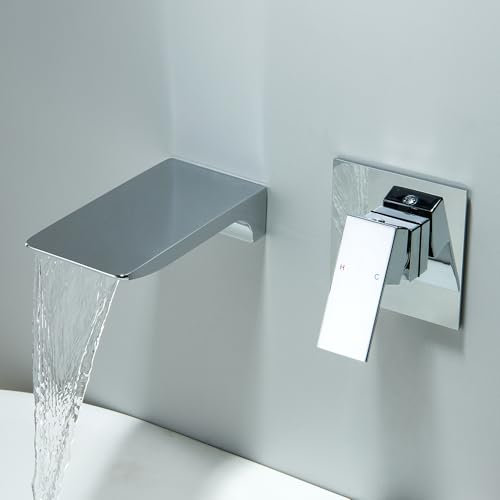 LIWEIKE Unterputz Waschtischarmatur, Wasserhahn Wasserfall Wandmontage 2 loch Wandarmatur Chrome