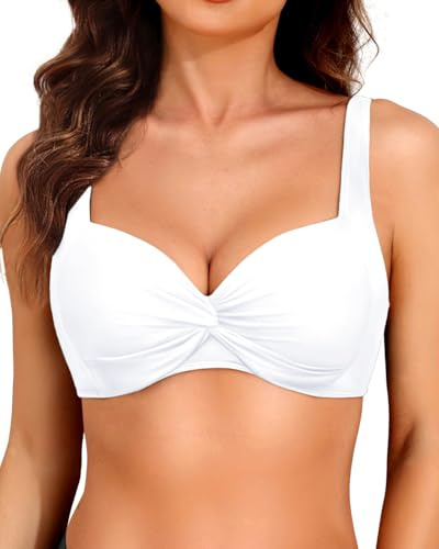 Yonique Haut de Bikini à Armatures pour Femme - Haut de Maillot de Bain Push-up rembourré, Blanc, Taille S