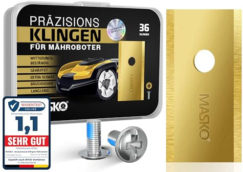 MASKO® Ersatzmesser Klingen für Mähroboter | Rasenmäher Messer universal inkl. innovativen Schrauben | Ersatzklingen Rasenroboter langlebig Titan-Beschichtung Kompatibel mit Worx 36 Stück
