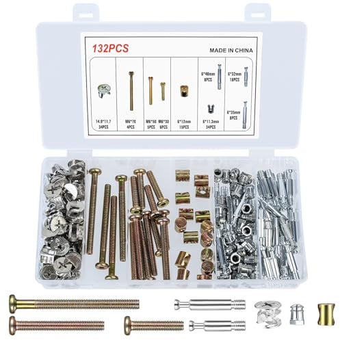 132 Piezas M6 Tornillos y Tuercas para Muebles, 3 en 1 Tornillos de Cabeza Hueca Hexagonal, Tornillos de Fijación para Cama de Bebé, Cuna, Litera, Muebles, Cabecero
