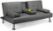 Yaheetech Sofá Cama de 2 Plazas Cama Plegable Tapizada de Piel sintética Sofá con Soporte de Botella Cama Sofa Gris 167 X94 cm MAX Capacidad 350 KG Gris