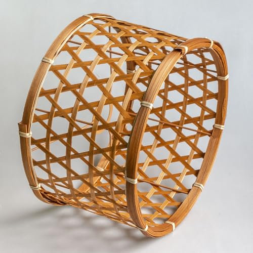Abat-jour rond moderne en bambou - Style rétro - En forme de tambour - Sculpté creux - Pour lampadaire, suspension, lampe de table (rond - 11PG)