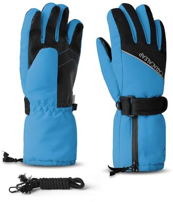 Caracaleap Kleinkind Schnee Handschuhe für Kinder Alter 4-6, wasserdichte Kinder Winter Handschuhe Thinsulate Jungen Mädchen Schnee Handschuhe Blau 4-6Y