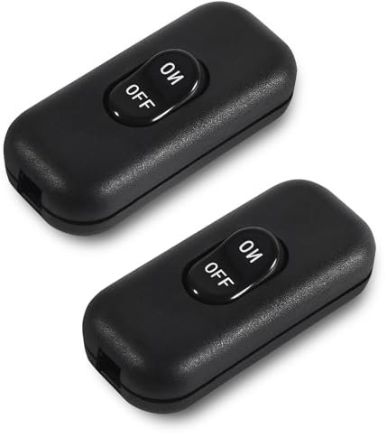 KUKUPOW Interruptor Lampara 2 Piezas, Interruptor Bipolar 6A 250V, Interruptor Basculante Compatible, Lámpara en Línea Interruptor en línea de 2 o 3 para Lámpara de Escritorio y Noche (Negro)