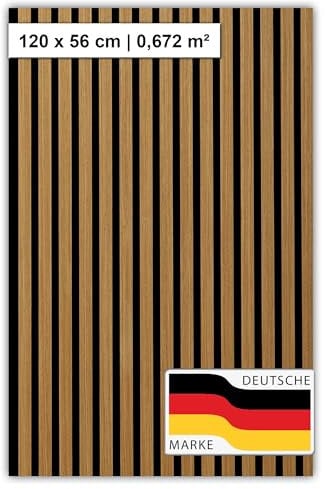 SONIDO ELEMENTS Akustikpaneele Holz | je 120x56cm - 1,366 m² - | Echtholz-Furnier (Eiche) & Akustik-Filz (Schwarz) | Wandverkleidung, Geräuschunterdrückung, Schalldämmung, Akustikpaneel