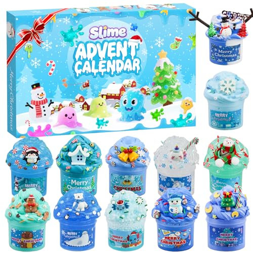 Schleim Adventskalender 2025 Kinder für Mädchen Jungen | 24 Tage Countdown-Kalender Fluffy Butter Cloud Kristall Slime Spielzeugkalender Weihnachtskalender Weihnachten Überraschungen Geschenk