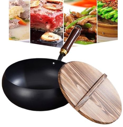 Suntuup Japanese Iron Pan, Uncoated Iron Pan – Cast Iron Skillet for All Stoves | Healthy Non-Stick Cooking Experience, Hand-Forged with Lid for Stir Fry, Frying & Grilling (Hammer Pattern 26cm)