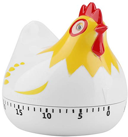 OEBUAFI Minuterie de Cuisine à Motif de Poulet, en PP, pour la Cuisson, la Cuisson, Le Lavage, Son D'alarme Mignon avec Un Joli Design, Mesure 6,5 X 6,5 Cm, Noir et Blanc (White)