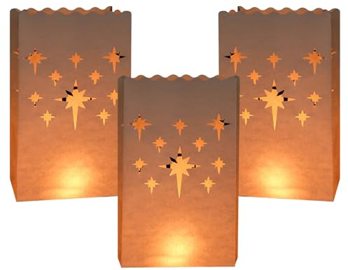 24 Stück flammhemmende weiße Papiertüten, wiederverwendbar, Papierlaterne Kerzentüten Teelicht Lichtertüten Candle Bags für Tischdeko Geburtstag Valentinstag Verlobung Hochzeit Weihnachten