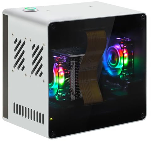 Freenove Mini Case for Raspberry Pi 5 (NOT Included), Dual M.2 NVMe SSD Slots, PWM ARGB Fans Light Sync, CPU Tower Cooler, Built-in Stereo Speakers, 3.5 mm and Optical Audio (S/PDIF) Outputs