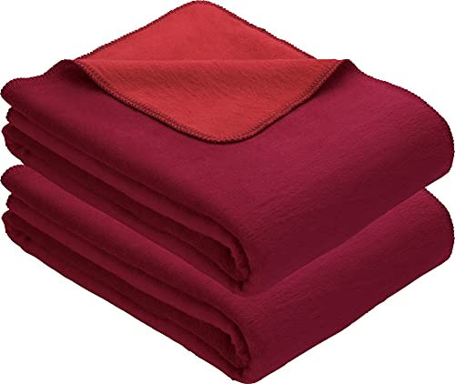Erwin Müller Wohndecke, Wolldecke 2er- Pack dunkelrot/rot Größe 100x150 cm - weich, temparaturausgleichend, atmungsaktiv, hautfreundlich (weitere Farben)