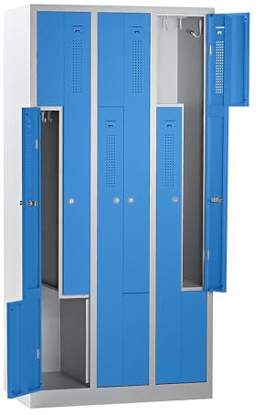 eurokraft | Z-Spind | 3 Abteile | lichtgrau/lichtblau | Breite 870 mm