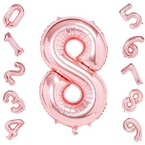 Gremode Rose Gold 8 Balloons,40 Inch Birthday Foil Balloon Party Decorations Supplies Helium Mylar Digital Balloons (Rose Gold Number 8)