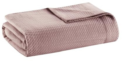 Madison Park Sommerdecke aus 100% ägyptischer Baumwolle, weich, atmungsaktiv, Waffelstrick, klassisches Design, ganzjährige, leichte Decke für Bett, Couch und Sofa, Rosa, Kingsize (274 x 229 cm)