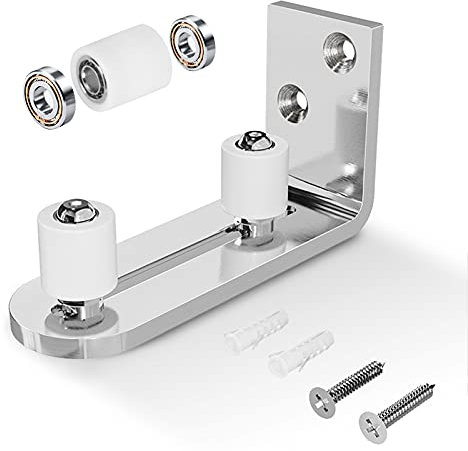 EaseLife Guide de sol bas de porte coulissante, roulements à billes, système de montage mural, design à fond plat, 2 options d'assemblage, s'adapte à toutes les tailles de porte, chromé