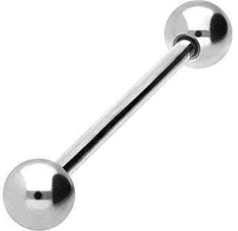 PIERCINGLINE Titan Barbell 2 KUGELN Piercing Stab Zunge Brust Intim Ohr Silberfarben 5 x 1,6 x 16 mm