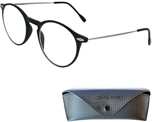Leichte Anti-Blaulicht Lesebrille Rund – Unisex Blaulichtfilter-Brille für Damen & Herren, Kunststoffrahmen mit Metallbügeln, Inklusive Etui 1.0 Dioptrien
